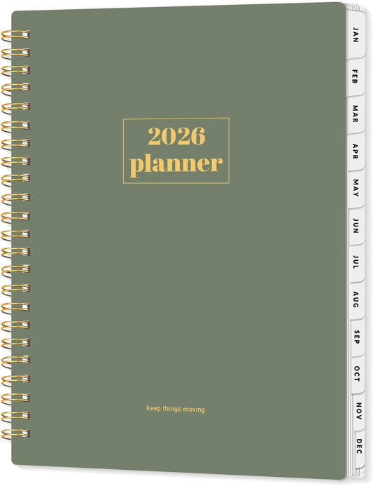 SUNEE Planner 2026 Weekly and Monthly, January 2026-December 2026, 6.4"x8.3", Tabs, Note Pages,Spiral Binding, Sage Green
