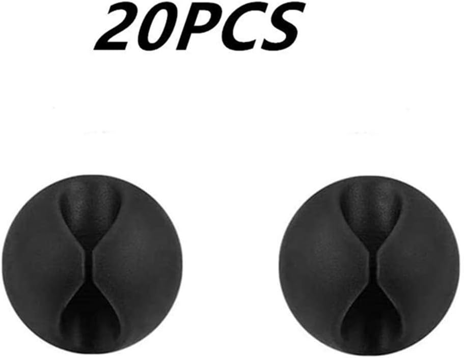 20 Pack Black Silicone Cable Clip Holders, Self Adhesive Wire Management, Well-Organized Cables for Home, Office, Car