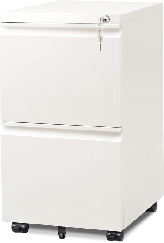 DEVAISE 2 Drawer Mobile File Cabinet with Lock, Commercial Vertical Cabinet, White
