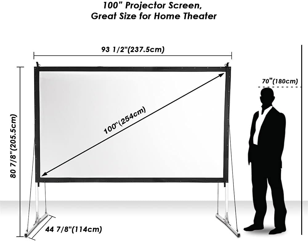100" Outdoor Projector Screen and Stand Portable Movie Projection Fast Folding 16:9 4K HD Home Theater Camp Backyard Cinema with Carry Bag
