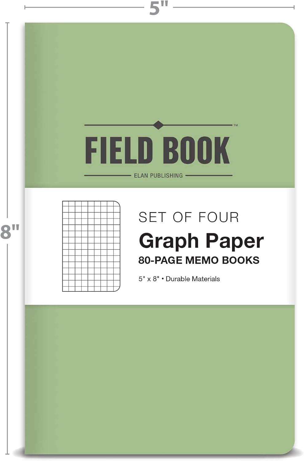 Elan Publishing Company Field Notebook/Journal - 5"x8" - Green Cover - Graph Book - Pack of 4
