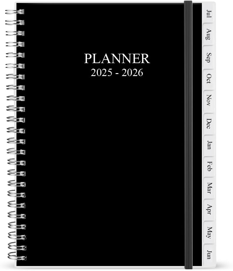 2025-2026 Planner - Monthly Planner Runs July 2025 to June 2026, 6.25" x 8.25", 12 Monthly Tabs, 14 Notes Page, Inner Pocket, Flexible Cover with Twin-Wire Binding, Planners 2025-2026, Black