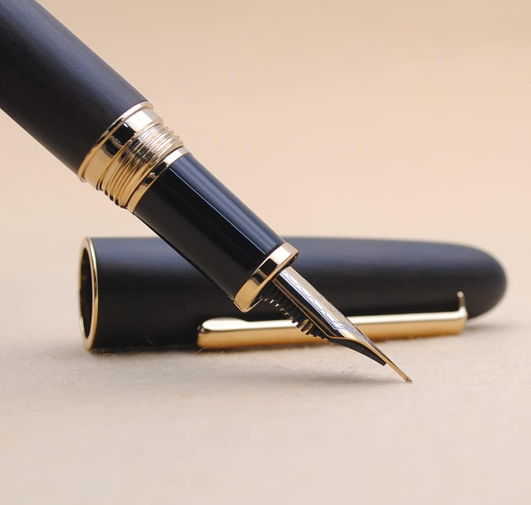 JINHAO 9036 Natural Wood Fountain Pen Handmade Ink Pen (Fine Nib 0.5mm, Ebony Wood)