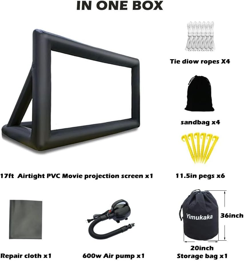 17ft Airtight PVC Outdoor Projector Movie Screen with Stand Floating Inflatable Screen Supports Front and Rear Projection，No Need to Keep Inflating