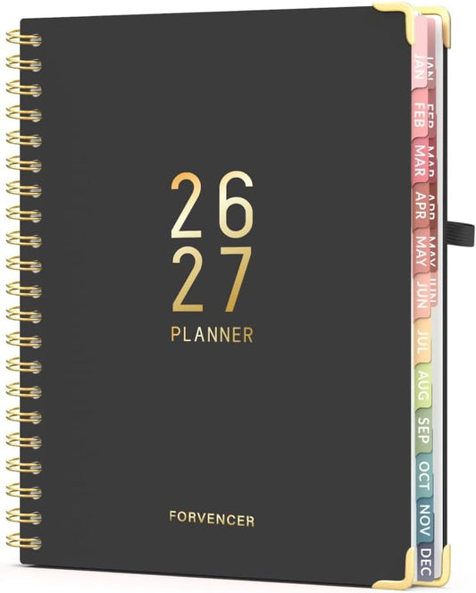 Forvencer Planner 2026-2027, 18 Month Weekly and Monthly Calendar Planner, Jan 2026 -June 2027, 8.5" x 11", Daily Agenda Book with Tabs, College Organizer Notebook, School Supplies for Student Teacher Classroom, A4, Black