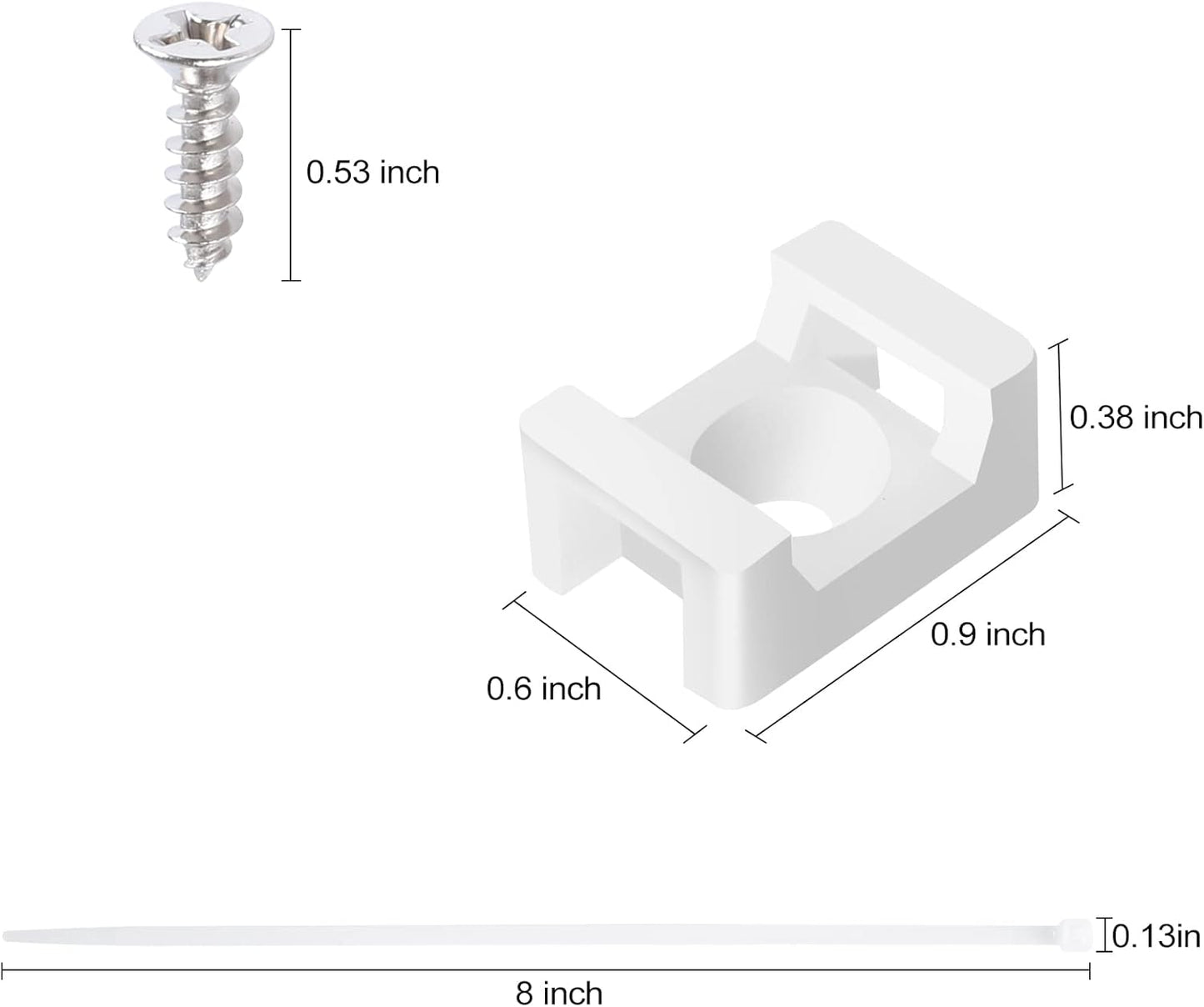 100 Pcs Cable Zip Tie Saddle Type Mounts Base with 8" Cable Ties Tapping Screw, Wire Cable Clips Organizer Holders Clamps White