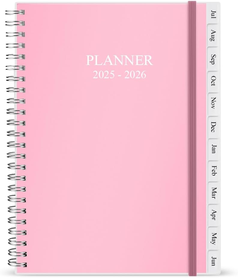 2025-2026 Planner - Monthly Planner Runs July 2025 to June 2026, 6.25" x 8.25", 12 Monthly Tabs, 14 Notes Page, Inner Pocket, Flexible Cover with Twin-Wire Binding, Planners 2025-2026, Pink