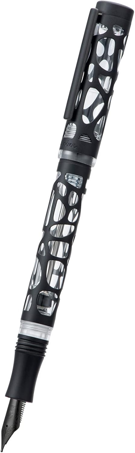 Asvine V169 Vacuum Filling Fountain Pen, Matte Black Water Drop Skeleton Transparent Acrylic Pen, Black Fine Nib Office Pen with Case Set