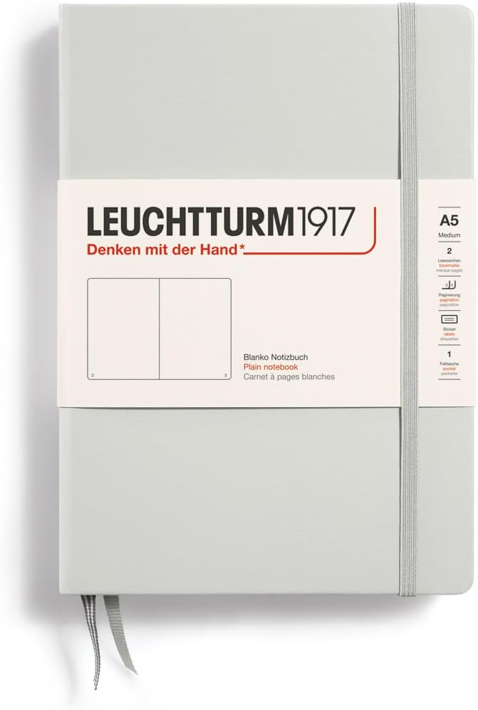 LEUCHTTURM1917 - Notebook Hardcover Medium A5-251 Numbered Pages for Writing and Journaling (Light Grey, Plain)