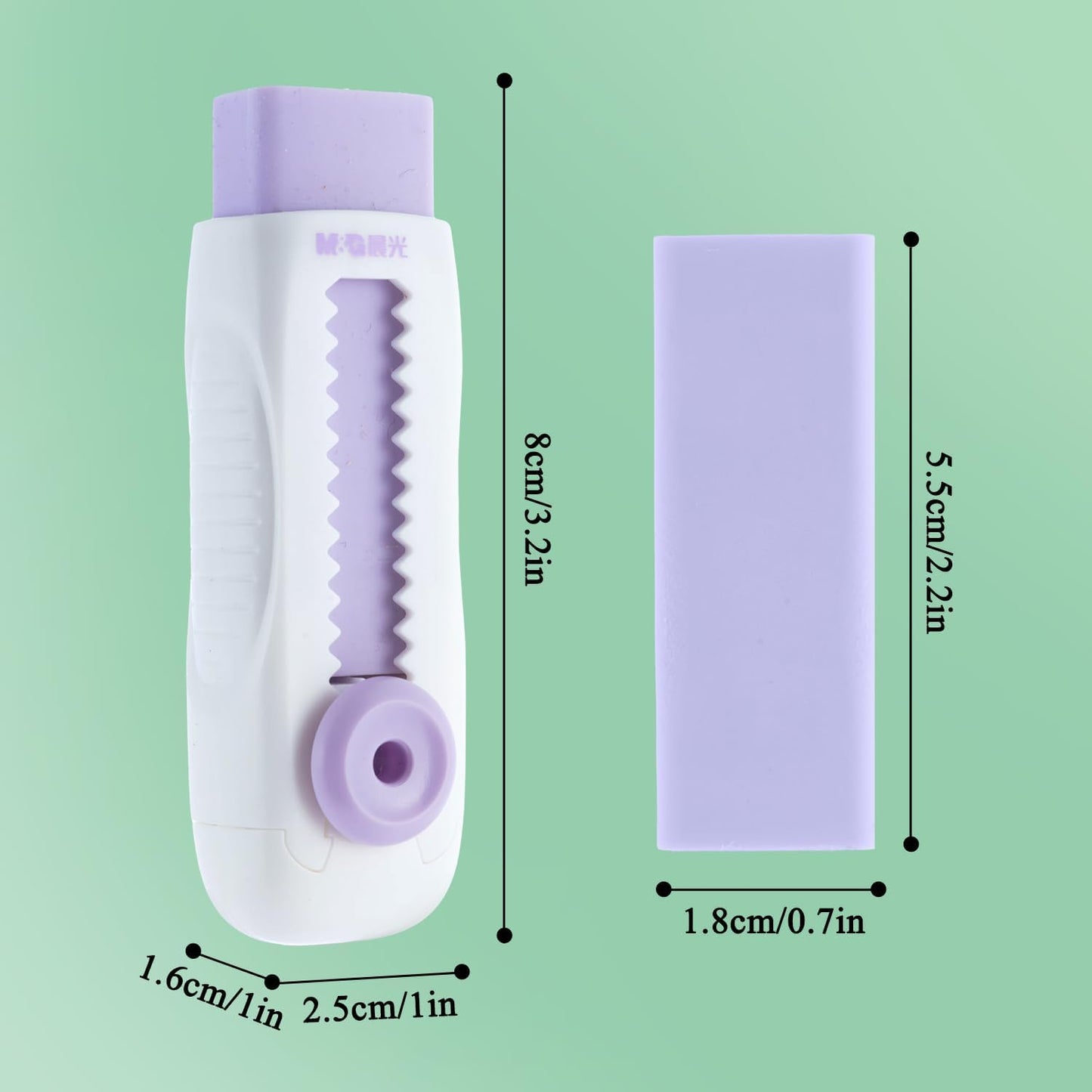 M&G 4+1 Pack Rubber Erasers Sliding Retractable Eraser, Soft Cute Erasers Push Pull Large Pencil Eraser with Plastic Sleeve 4 Refill Eraser for Students Kids, School Office Home Supplies (Purple)