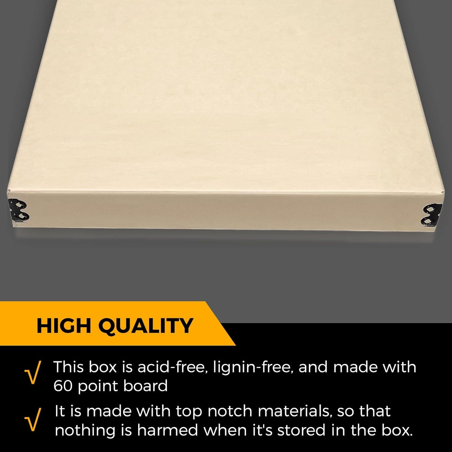 Golden State Art, Archival Storage Box, Acid-Free Drop Front Museum Box with Metal Edge for Storing Artwork Photos Documents Prints Arts And Crafts (Tan-11.75x14.75x1.5 Inches)