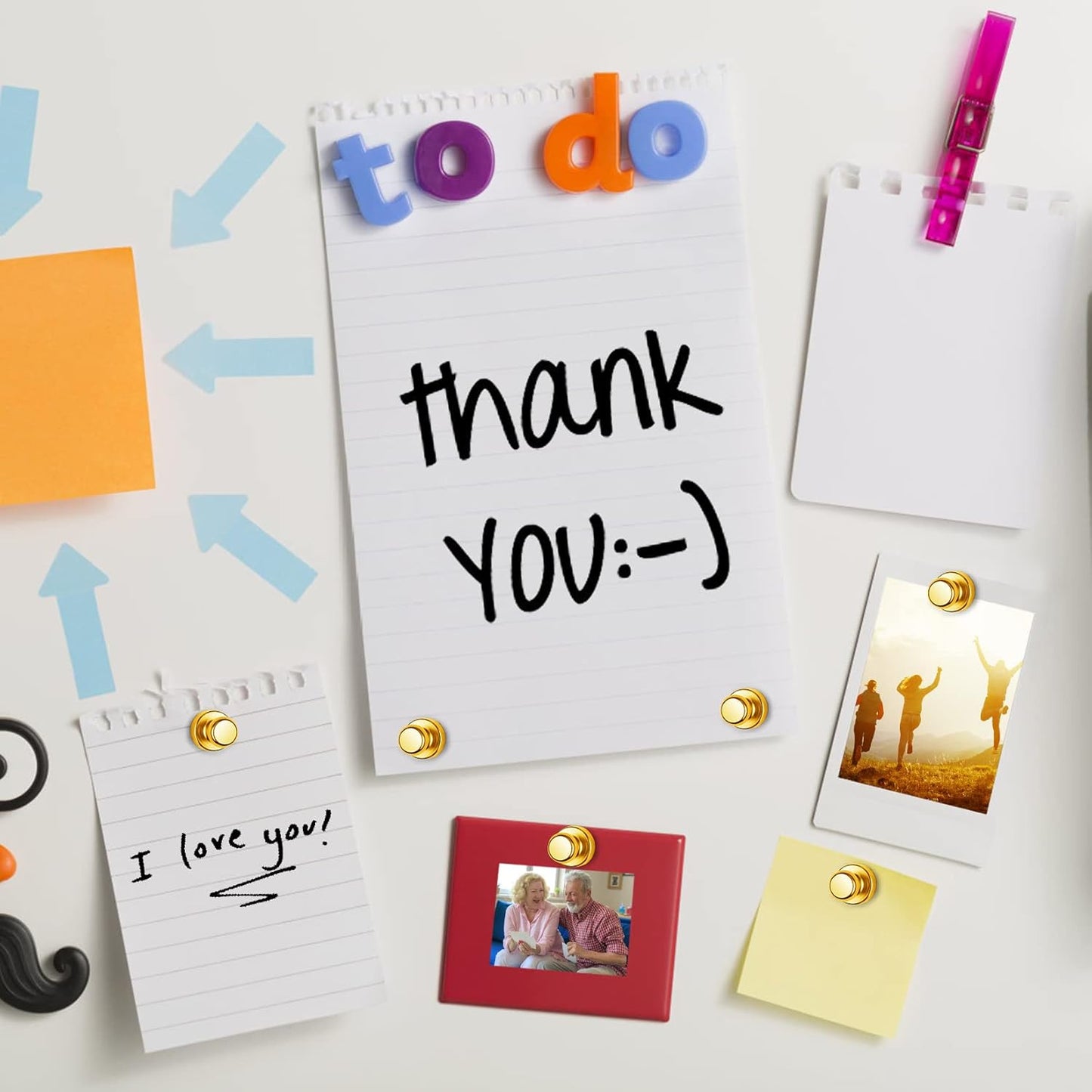 12 Pack Magnetic Push Pins, Gold Fridge Magnets, Whiteboard Magnets, Refrigerator Magnets Strong, Dry Erase Board Magnets for Fridge, Whiteboard, Office, Classroom, Kitchen, Map