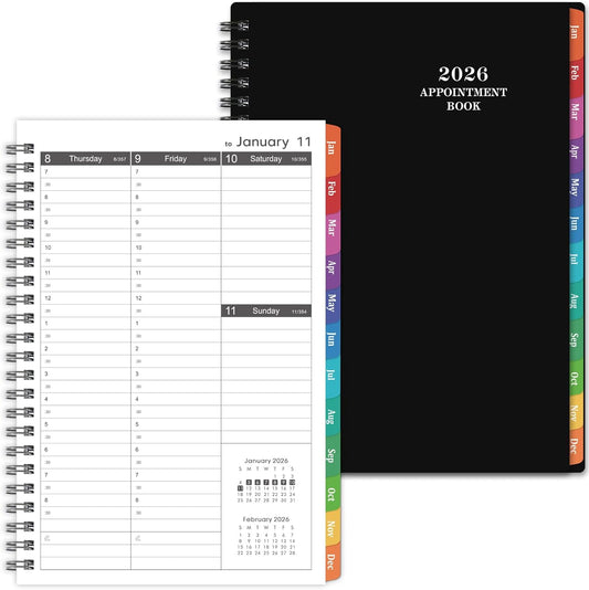 2026 Appointment Book - 2026 Planner, Weekly Appointment Book & Planner, Jan 2026 - Dec 2026, 2026 Daily Hourly Planner, 6.3" x 8.5", Half Hour (30 Mins) Interval, Colorful Tabs, Thick Paper