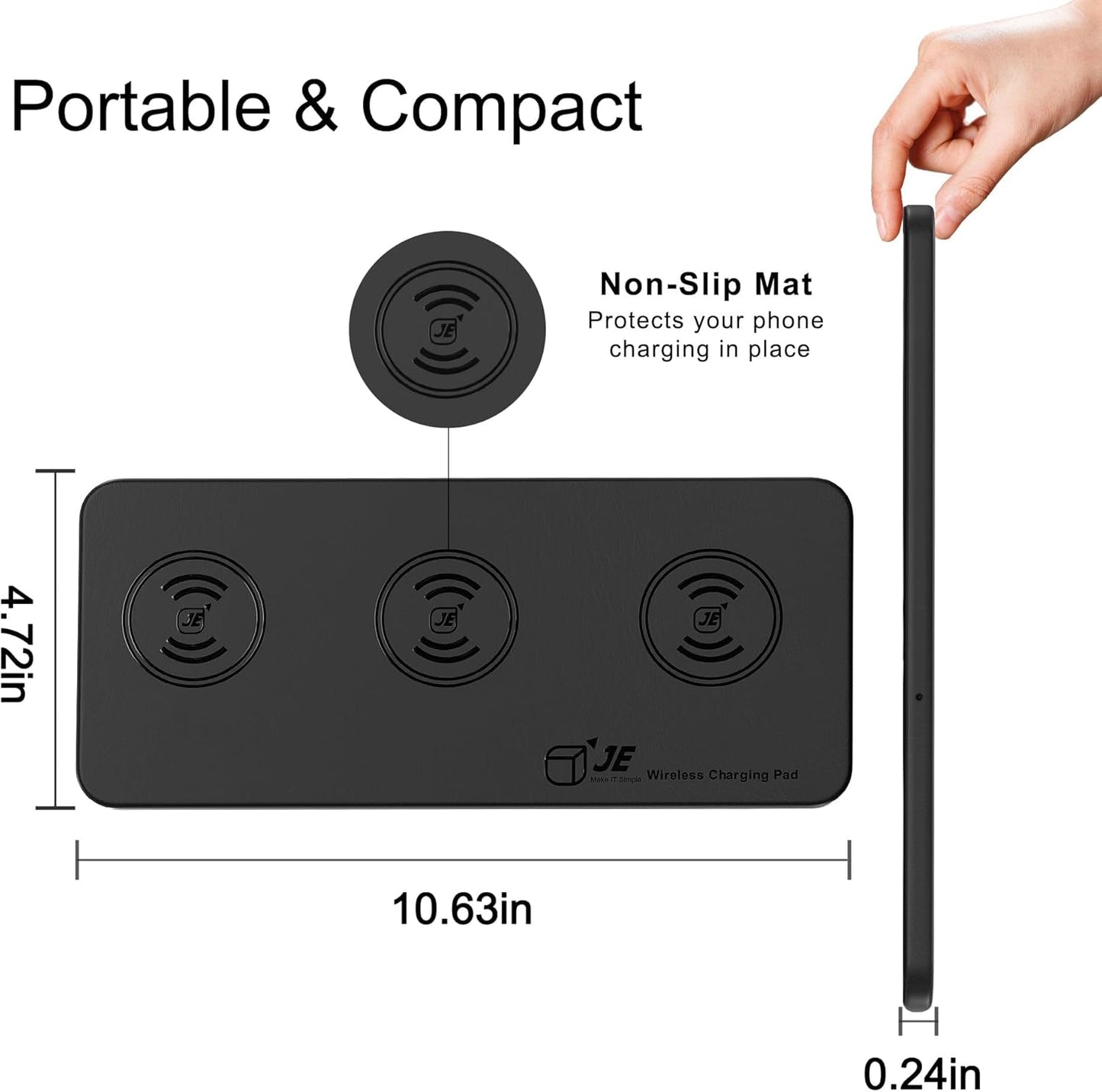 Triple Wireless Charger Pad - 15W Fast Charging Station for Apple iPhone 16/15/14/13/12 Pro/Max/Plus, AirPods, Qi-Certified 3-in-1 Charging Mat for Multiple Devices One-Step Wireless Charging Solution