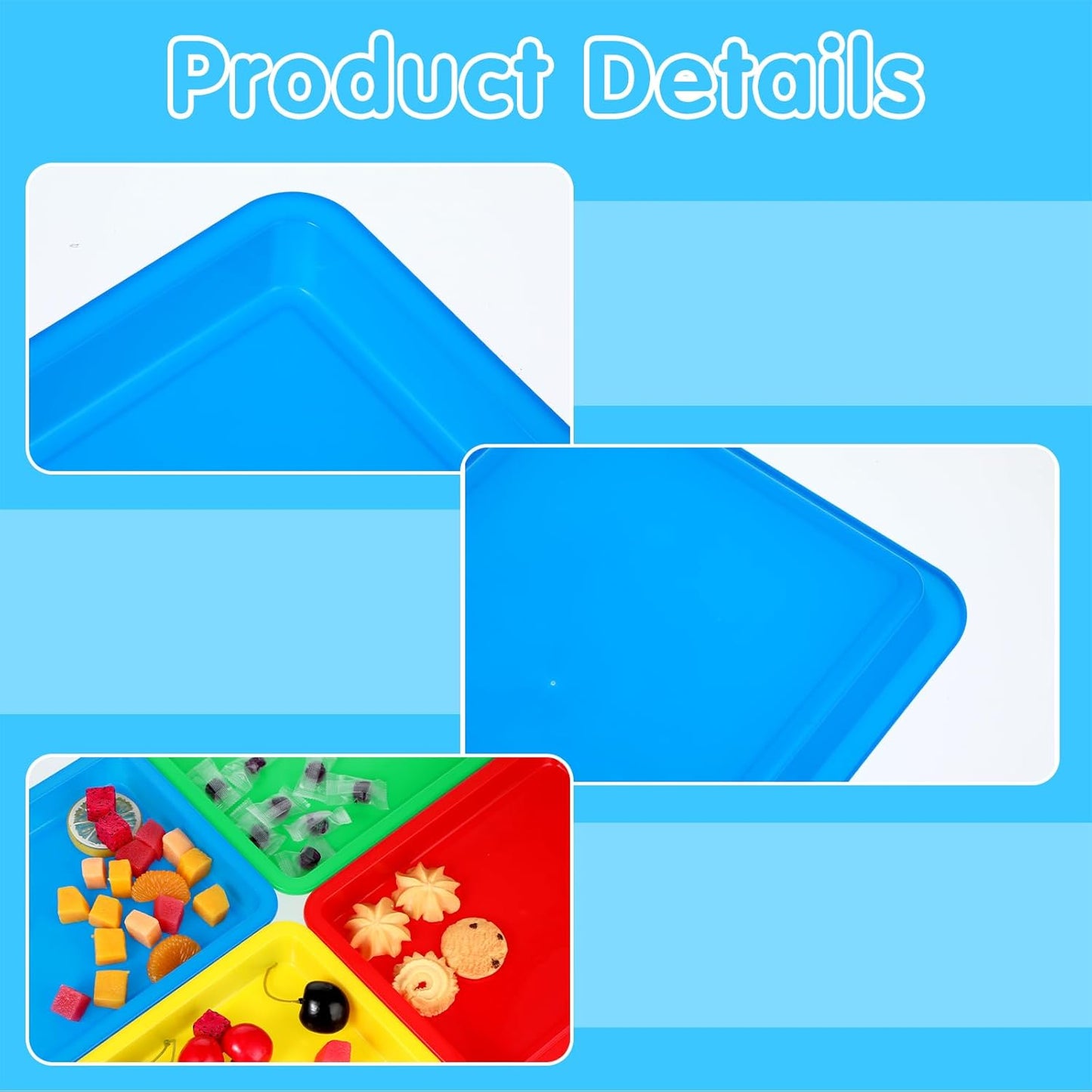 20 Pack Plastic Art Trays, 5 Colors Activity Crafts Tray Serving Tray Organizer Tray for School Classroom DIY Projects, Painting, Jewelry, Beads, Home Organizing Supply（13.4 * 10 * 1 inches）