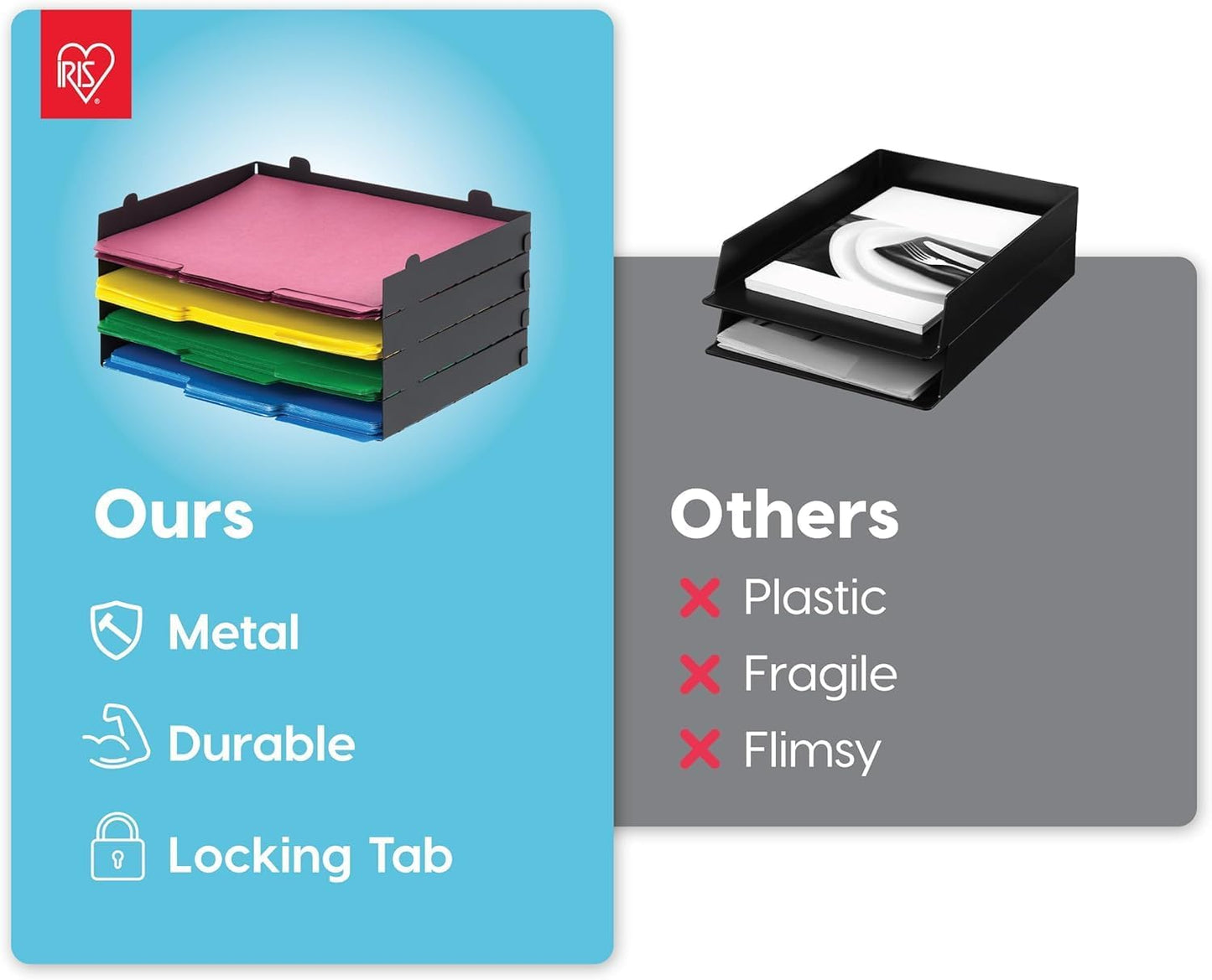 IRIS USA Metal Letter Tray Paper Organizer, 4 Pack, for Letter/A4 File Holder Paperwork Document, Stackable Desktop File Organizer Tray Paper Basket Rack for Office Supplies Home Work, Black