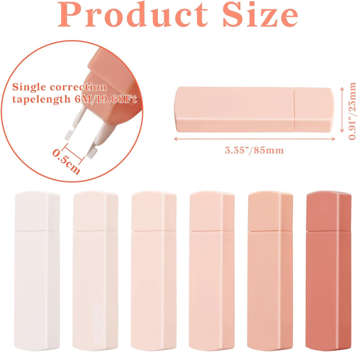 Temiary 6Pcs Mini White Correction Tapes, Quick Dry Smooth Pull Out for Writing, Aesthetic Cute Correction Tape Set Easy To Use for Students School Office Supplies (Pink)