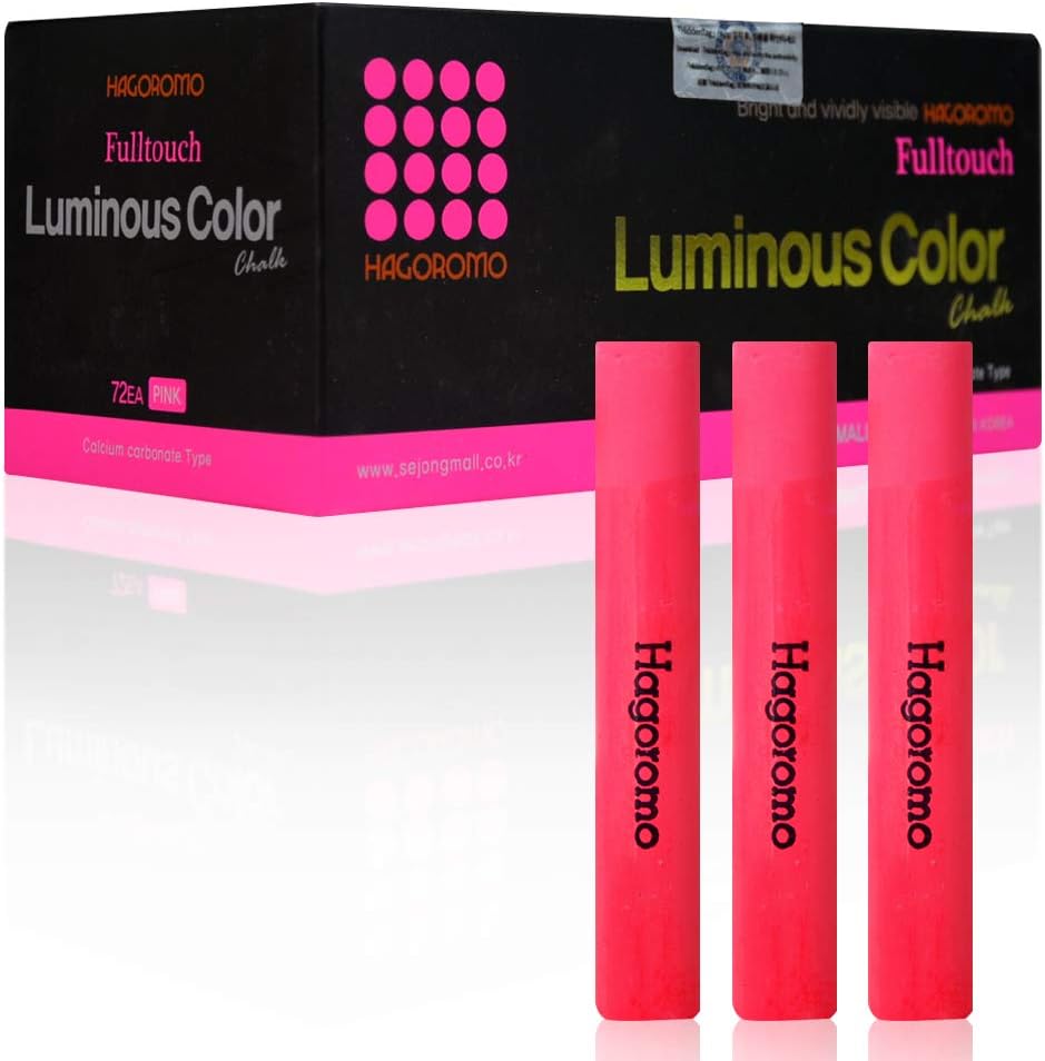 Hagoromo Fulltouch Luminous Chalk 1 Box, Non-Toxic, Dustless [72 Pcs/Pink]