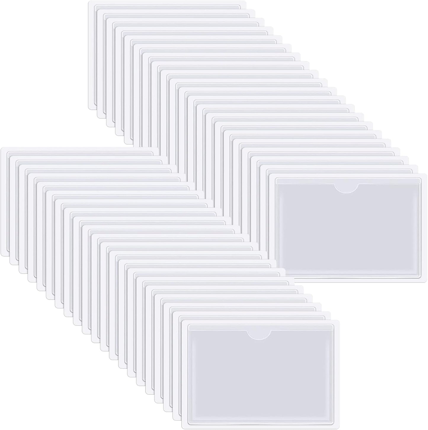 Fainne 240 Pcs Self Adhesive Index Card Pockets with Top Open Clear Plastic Label Holder Bulk for Storage Bins Adhesive Square Index Card Sleeve for Library Office Organizing, 5.12 x 3.74 Inch