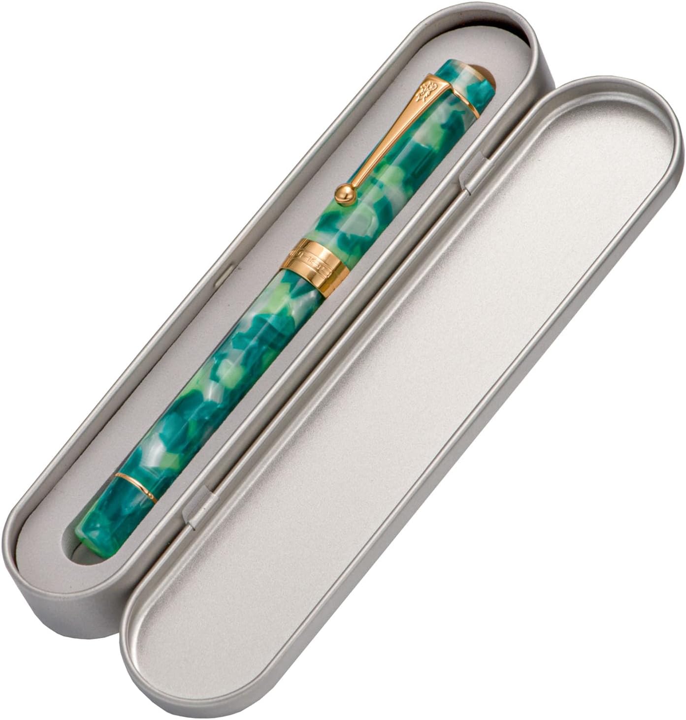 Jinhao 100 Fountain Pen Celluloid Classic Style, #6 Nib Smooth Writing Instrument with Refillable Converter and Pen Case Set