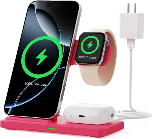 2025 3 in 1 Wireless Charger for iphone17 16 15 14 13 12 11 XR 8, Apple Charging Station for Apple Watch 10/9/Ultra/8/7/SE/6/5/4 & AirPods Series, Wireless Charging Station for Multiple Devices Apple