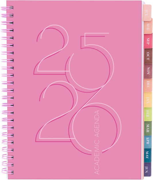 Rileys Academic Planner 2025-2026, Daily, Weekly & Monthly Planner, July 2025 - June 2026, Student Notes Pages, Twin-Wire Binding, Weekly Agenda for School & Work (8 x 6-Inches, Pink, Deco)