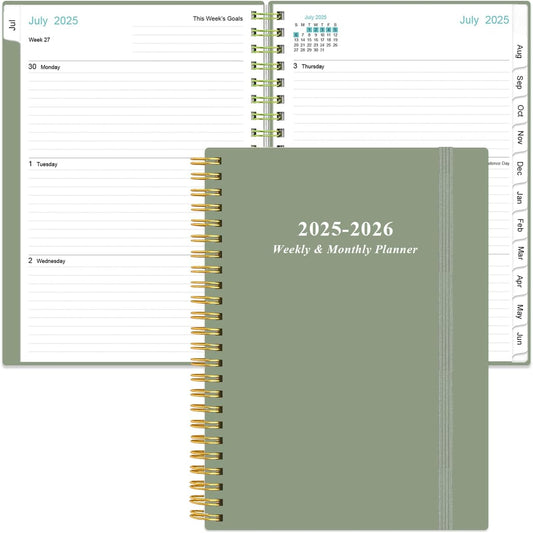 2025-2026 Planner - Academic Planner 2025-2026 from July 2025 - June 2026, Weekly & Monthly Planners Spiral Bound with 12 Monthly Tabs, Inner Pocket, 6.4" x 8.5", Green