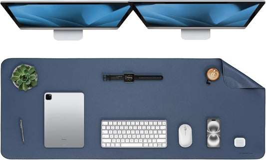 Oversized Non-Slip Desk Pad Protector – Grips Desk Firmly, Anti-Slip Like You've Never Seen! Vegan Leather Waterproof Laptop Mat for Keyboard & Mouse – Large Office Pad– Dusk Navy