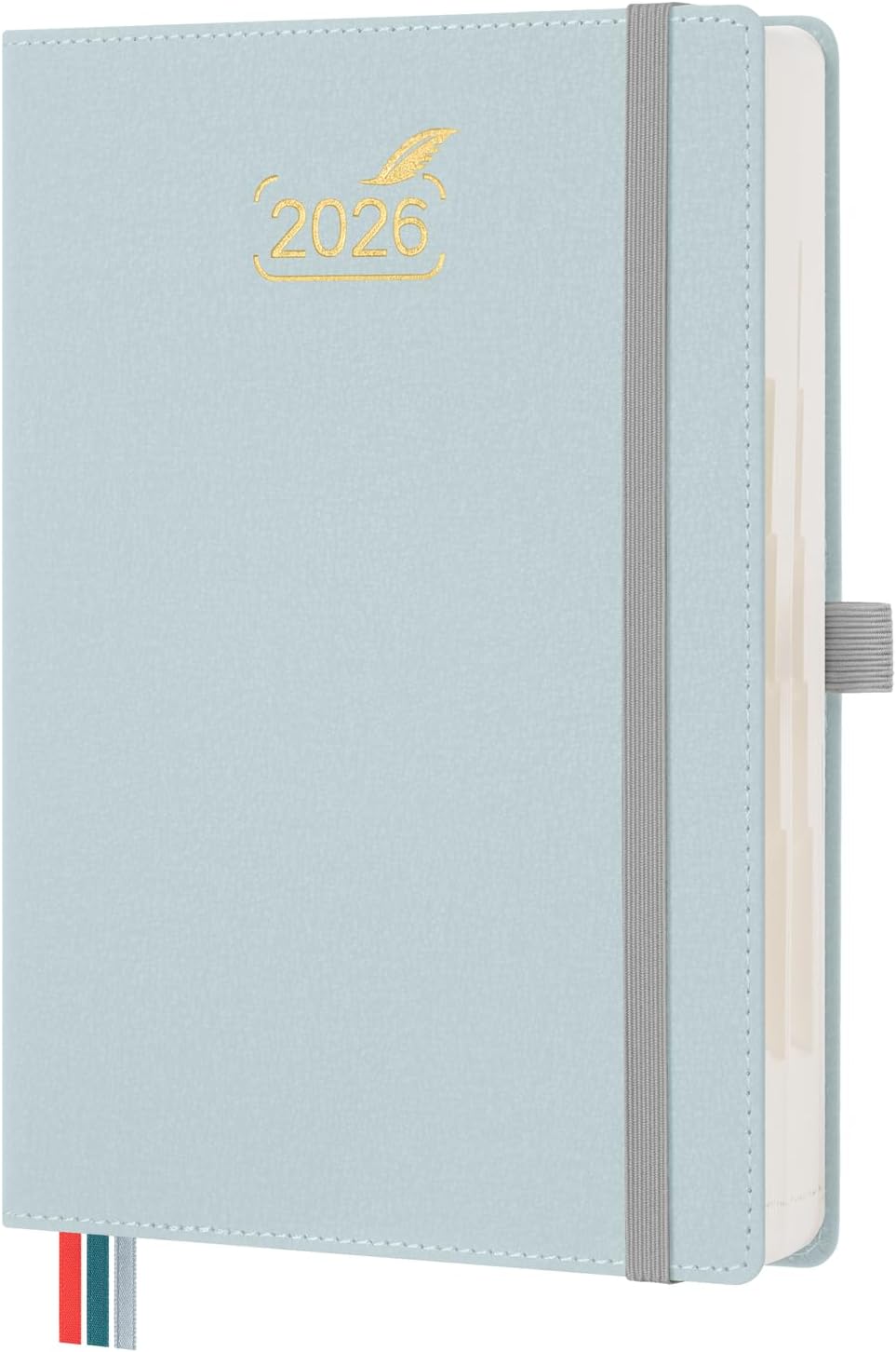 BEZEND Daily Planner 2026 (6" x 8.5") Full Page per Day Even Weekend (Jan-Dec) Monthly Calendar with Tabs, 2 Columns for Dual Schedule with Note, Vegan Leather Hardcover in Dutch Blue