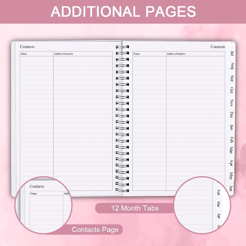 2025-2026 Planner - Monthly Planner Runs July 2025 to June 2026, 6.25" x 8.25", 12 Monthly Tabs, 14 Notes Page, Inner Pocket, Flexible Cover with Twin-Wire Binding, Planners 2025-2026, Pink