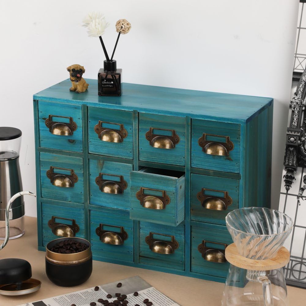 Apothecary Drawers Apothecary Cabinet with Drawers Card Catalog Cabinet Wooden Card Catalog Wooden Storage Box for Desktop Organizer (Blue12)
