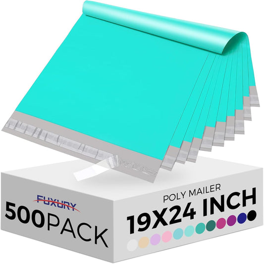 Fuxury 500 Pcs Large Poly Mailers 19x24 Inch, Bulk Shipping Bags for Clothing, Strong Adhesive Shipping Envelopes for Small Business Suppliers,Waterproof Mailers Poly Bags Mailing Envelopes Teal