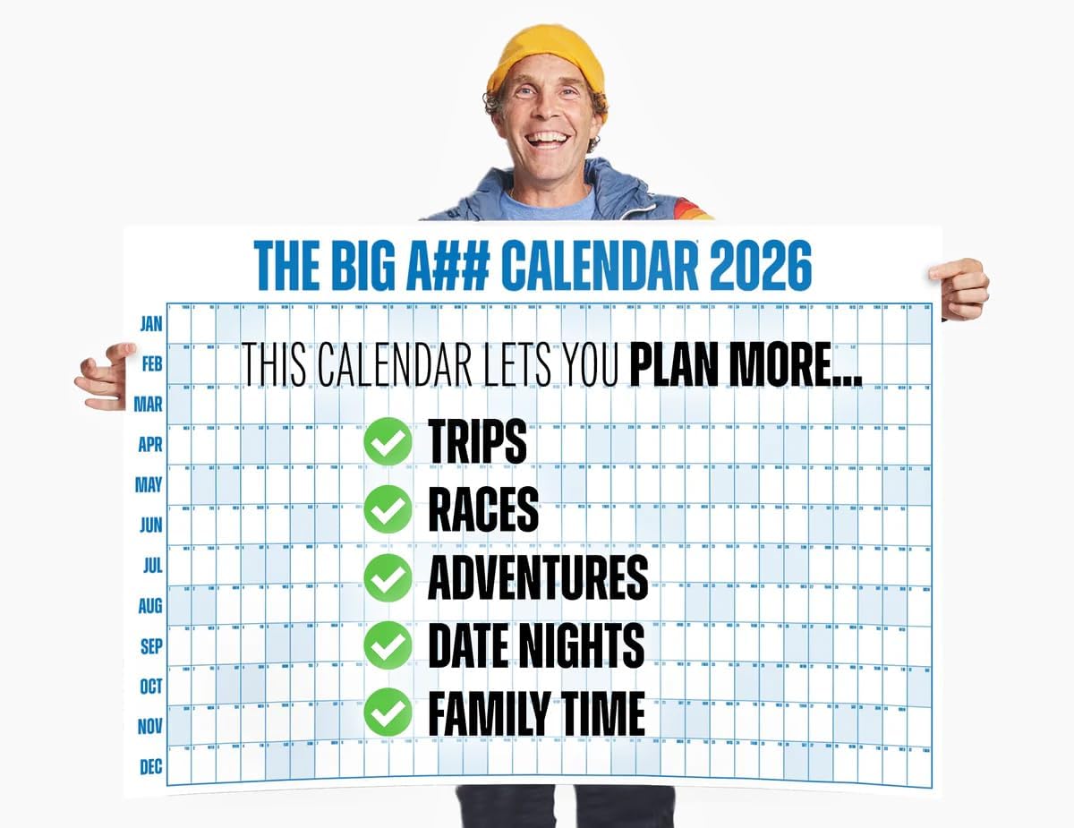 The Big A## Calendar Yearly Wall Planner – January to December Dry-Erase – Includes 1 Marker & 100 Labels – Lightweight, Easy to Hang Yearly Planner – Plan Goals & Adventures – Blue, 4’x3’