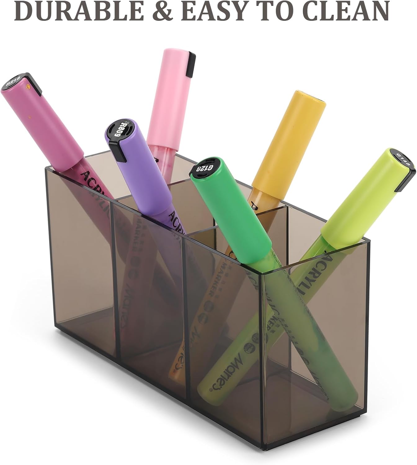 Ludato 2 Pack Pen Pencil Holder for Desk, 3 Compartments Clear Acrylic Makeup Brush Holder straw holder Storage for Office Desk Accessories