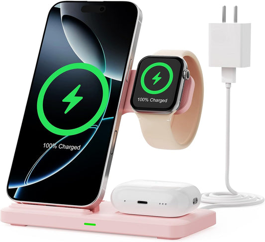 2025 3 in 1 Wireless Charger for iphone17 16 15 14 13 12 11 XR 8, Apple Charging Station for Apple Watch 10/9/Ultra/8/7/SE/6/5/4 & AirPods Series, Wireless Charging Station for Multiple Devices Apple