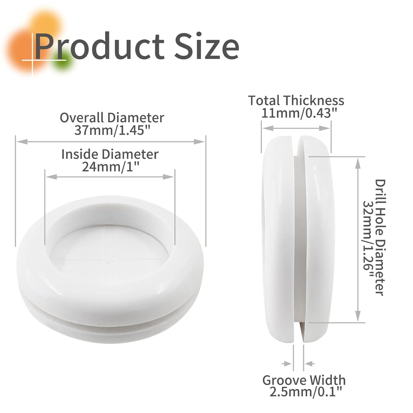 20 Pack Rubber Grommets 1" Inside Diameter 1-1/4" Drill Hole, Firewall Plug Grommet Rubber Grommets Wire Protection, Double Sided Round (White)