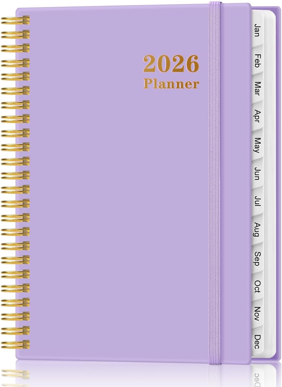 2026 Planner - Weekly and Monthly Calendar Planner from Jan 2026 - Dec 2026, Planner 2026 Spiral Bound with 12 Monthly Tabs, Inner Pocket, Perfect for School Office Supplies, 6.4" x 8.5", Purple