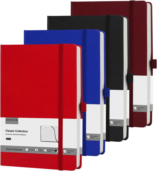 4 Pack Lined Journal Notebooks for Work, Travel, College, A5 Size 100 GSM Thick Paper, Classic Ruled, Hardcover Notepad for Writing 160 Pages, 5.5 x 8.3 inch - 4 Deep Multicolors