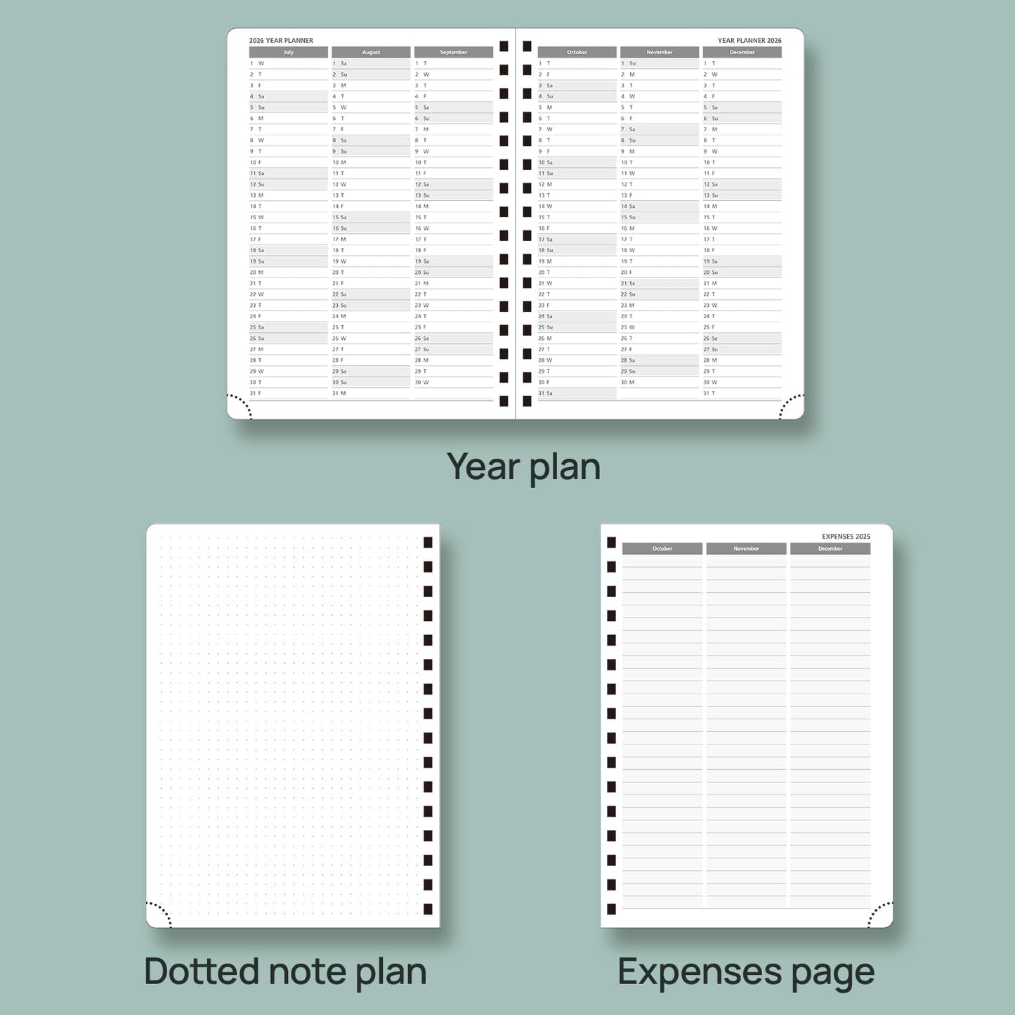 POPRUN Academic Planner 2025-2026 (July 2025-June 2026), Daily Weekly and Monthly Appointment Book (Wirebound Hard Cover - 6.25'' x 8.5'') with Hourly Time Slots, Tabs, 100 GSM - Pacific Green