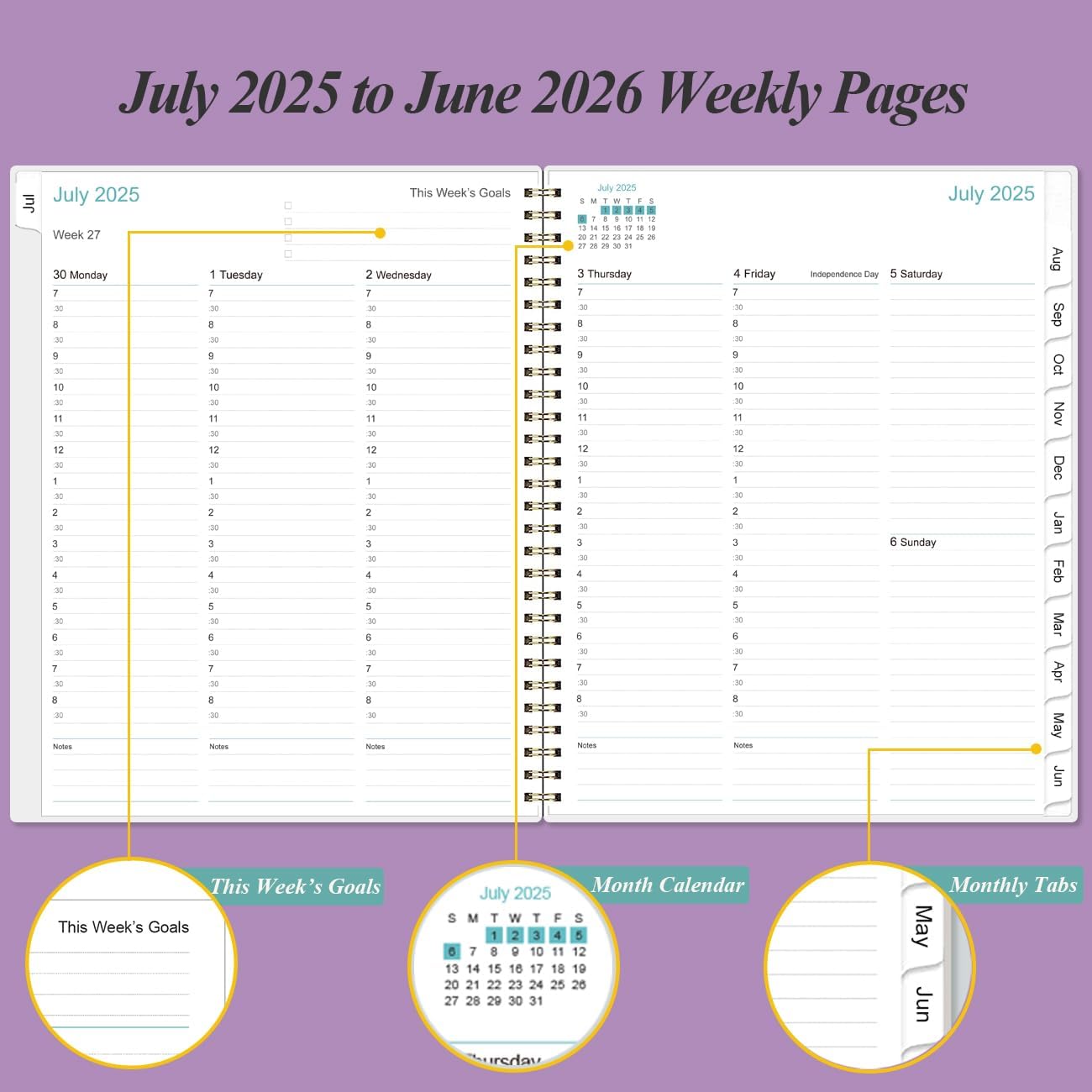 2025-2026 Appointment Book & Planner - 8.5" x 11" Daily Hourly Planner 2025-2026 from July 2025 - June 2026, Weekly Appointment Book with 30-Minute Interval, Purple