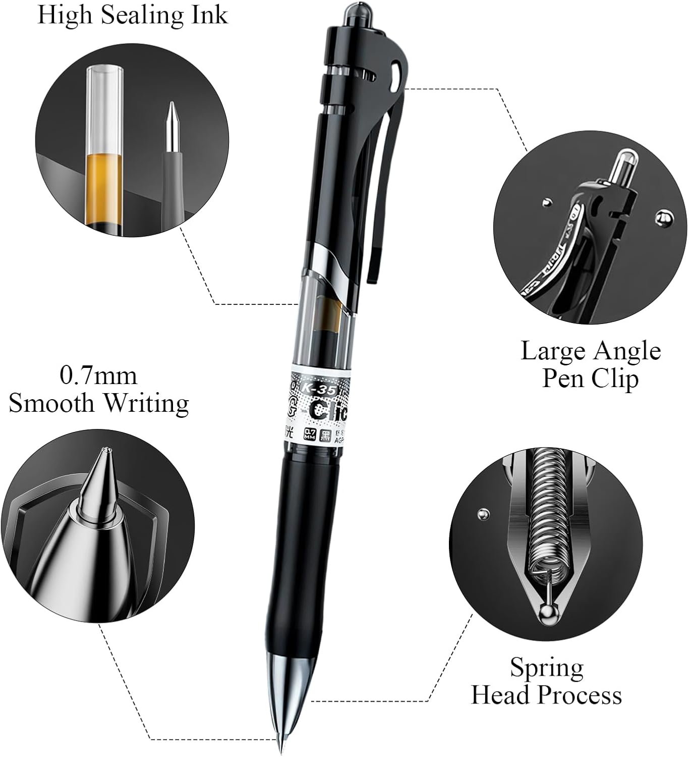 M&G 12 Pcs Gel Pens, Black Ink Pens Medium Point 0.7mm, Retractable Gel Ink Pens with Premium Ink & Soft Grip for Smooth Writing Office School Home Men Women