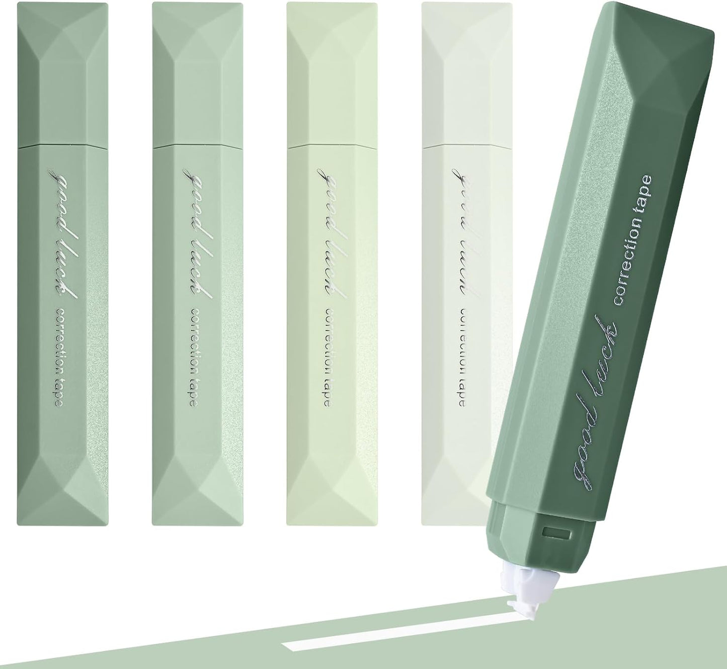 Temiary 5 Pcs White Correction Tapes, Aesthetic Correction Tape Pens Smooth Pull Out, Easy to Use Pen Shaped Applicator for Students School Office Supplies (Green)