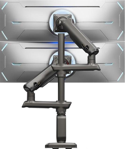 HUANUO Dual Monitor Arm for 13-49" Ultrawide Screens up to 40 lbs, Heavy Duty Aluminum Extra Tall Monitor Desk Mount, Vertical Stacked Fully Adjustable Dual Monitor Mount, Max VESA 100x100