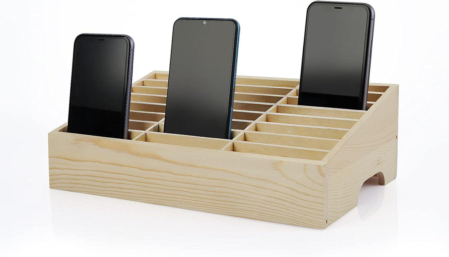 24-Grid Wooden Cell Phone Holder Desktop Organizer Storage Box for Classroom Office (24-Grid)