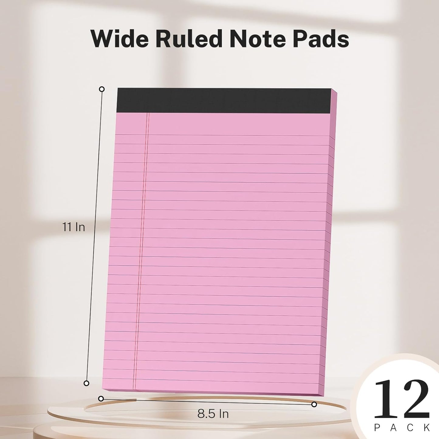 Pink Legal Pads 8.5 x 11, Notepads 8.5 x 11, Wide Ruled, 12 Pack Pink Note Pads 8.5 x 11, Pink Paper 8.5 x 11, Legal Size Paper, 30 Sheet/Notepad, Lined Paper, Writing Pads for Study, Office, Home