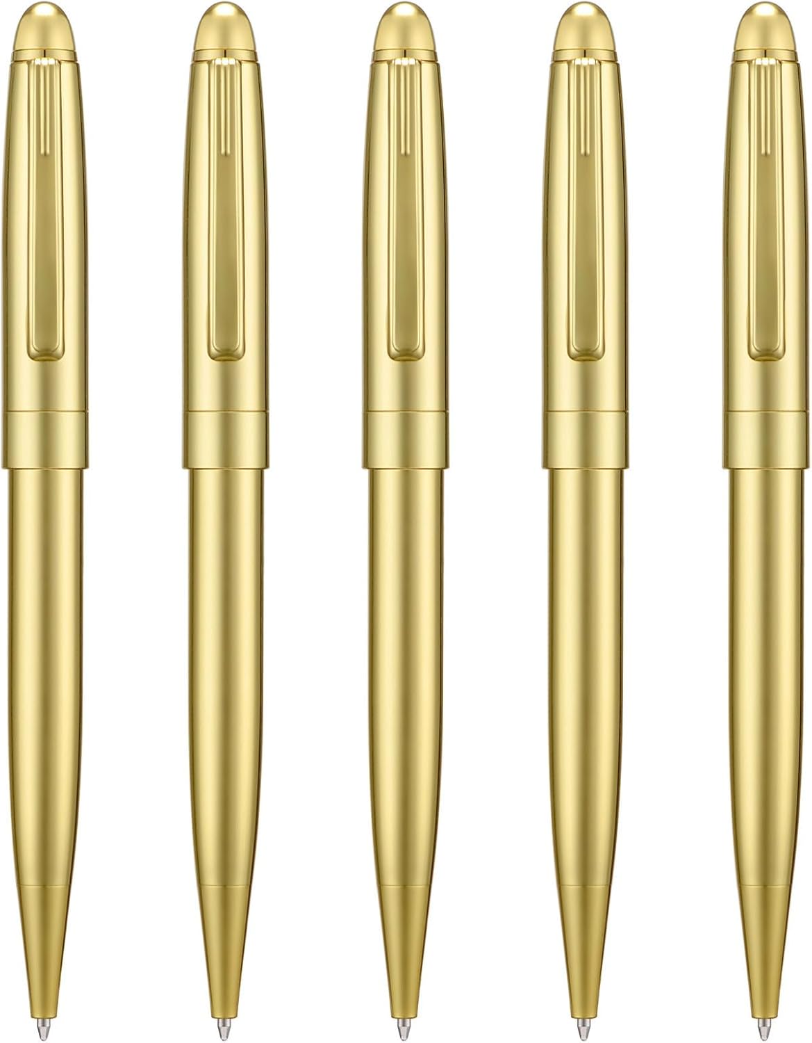 5 PCS Golden Ballpoint Pens with Extra Refills Set, 1mm Medium Point Black Ink, Great Smooth Writing Metal Pen for Business Office Teacher Student Wedding Guest Gift (Gold Trim)