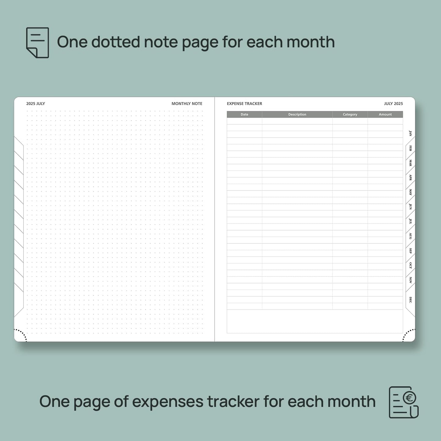 POPRUN Monthly Planner 2025-2026 (Large- 8.5" x 10.5" Soft Cover), 18-Month Calendar Book (Jul.2025-Dec.2026), Calendar Planner with Monthly Tabs & Pocket, 100 GSM Paper - Green