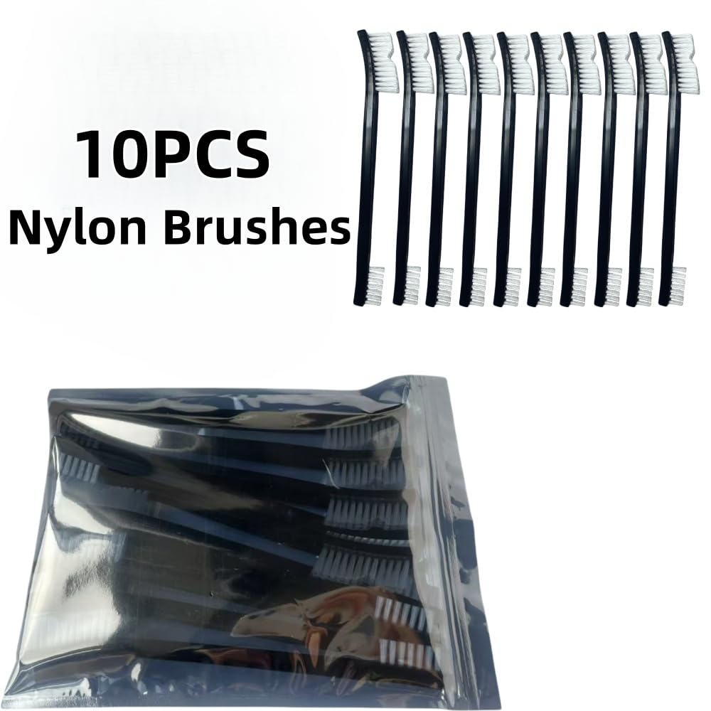 10 Nylon Brushes for Sneakers, Aquariums & Electronics – Non-Scratch, Includes Angled Brush for Bicycle Chains - Perfect for Tight Spaces - Car Detailing Nylon Brushes for Guns, Tiles & Car Interiors