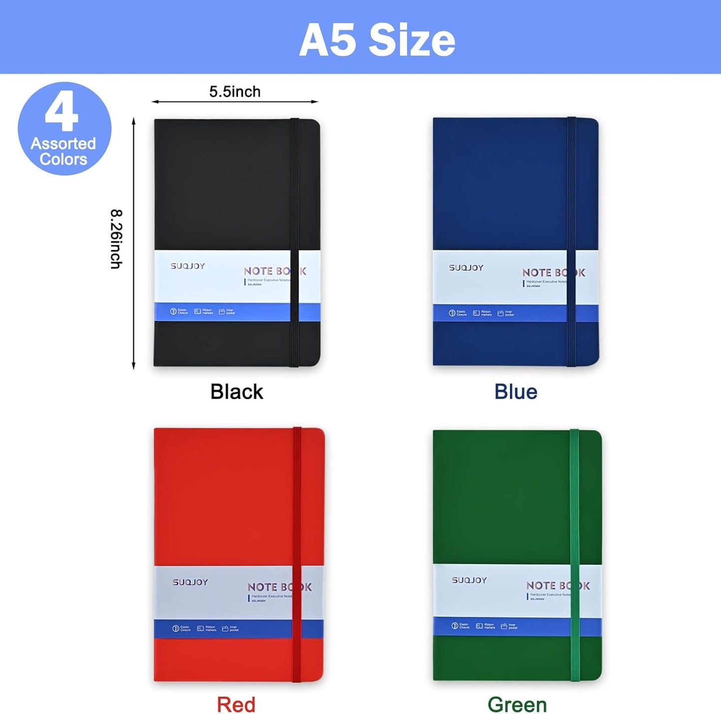 Lined Journal Notebooks, 4 Colors 160 Pages, 5.5x 8.2-Inch Journals, Hardcover Notebook with 100 gsm Thick Paper, A5 Size College Ruled Notebook for Writing/Travel/Work