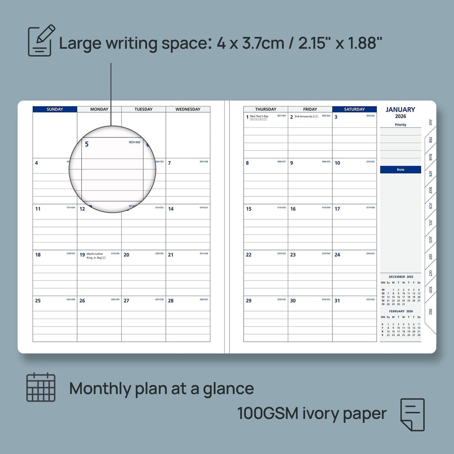 POPRUN 2026 Weekly Planner (Medium 7'' x 8.5''), 30-Minute Hourly Appointment Book (Jan 2026-Dec 2026) with Monthly Tabs, Inner Pockets, Pen Holder, PU Leather Softcover, 100GSM - Purple